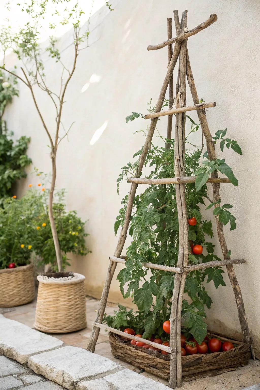 Embrace nature's artistry with a handcrafted branch trellis for your garden.