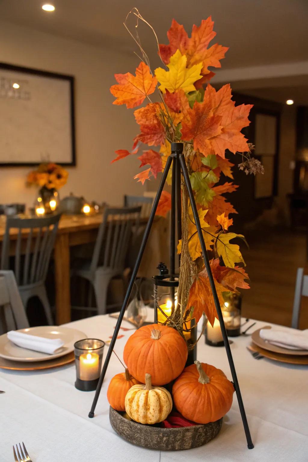Seasonal displays in tripod vessels keep your decor fresh.
