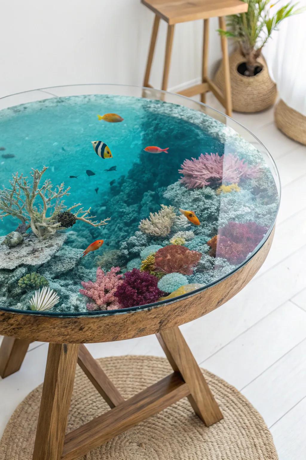 Dive into serenity with this stunning epoxy table top, where oceanic beauty meets minimalist elegance.
