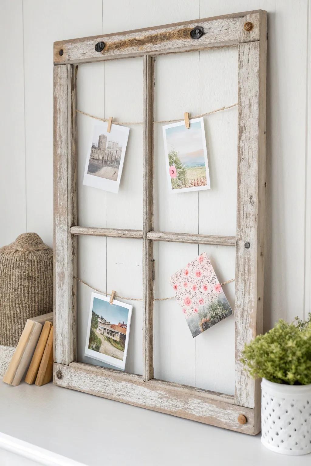 Transform nostalgia into art with a vintage window pinboard, blending minimalist charm with boho elegance.