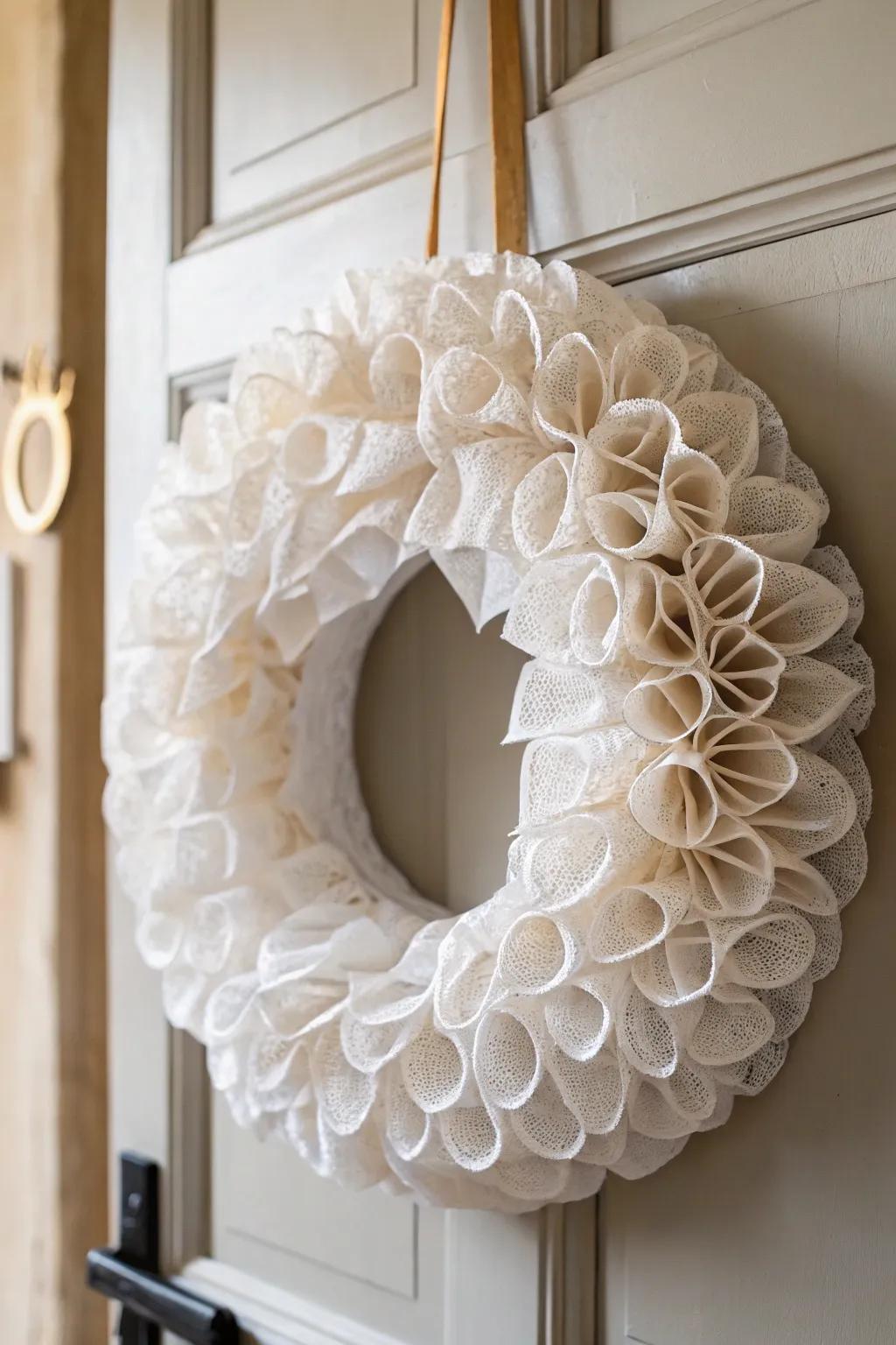 Transform ordinary coffee filters into a stunning lacy wreath that adds a touch of elegance to your decor.