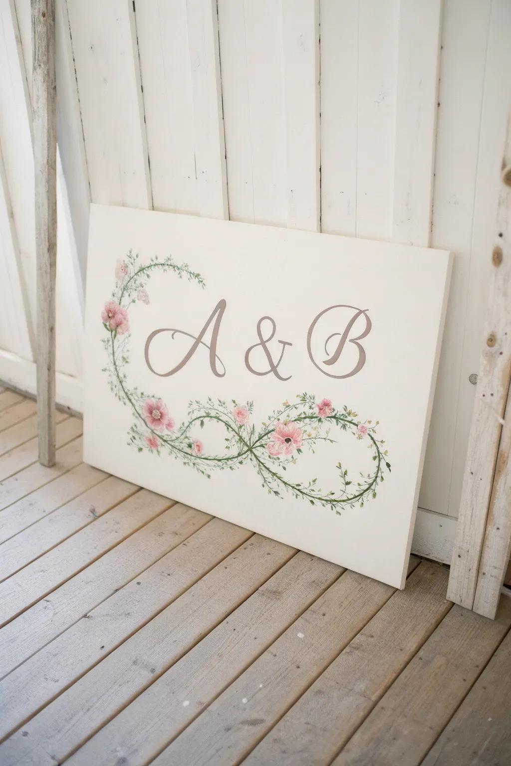 Celebrate love with a personalized touch: intertwined initials adorned with nature's elegance.