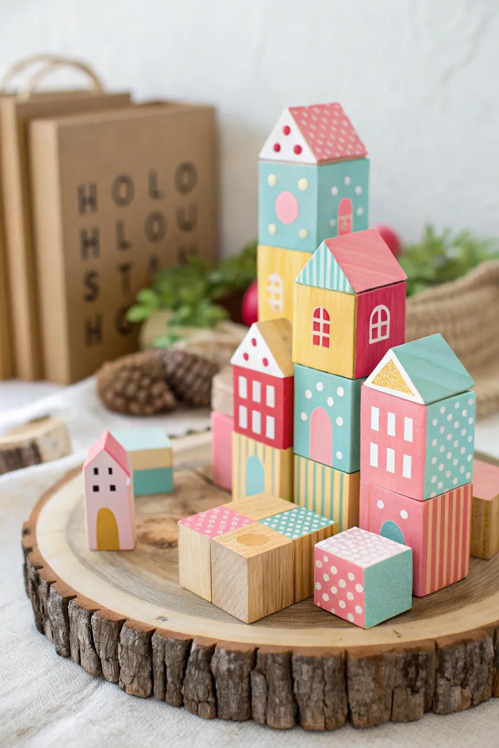 Create your own charming wooden cityscape and let your imagination tell a story!