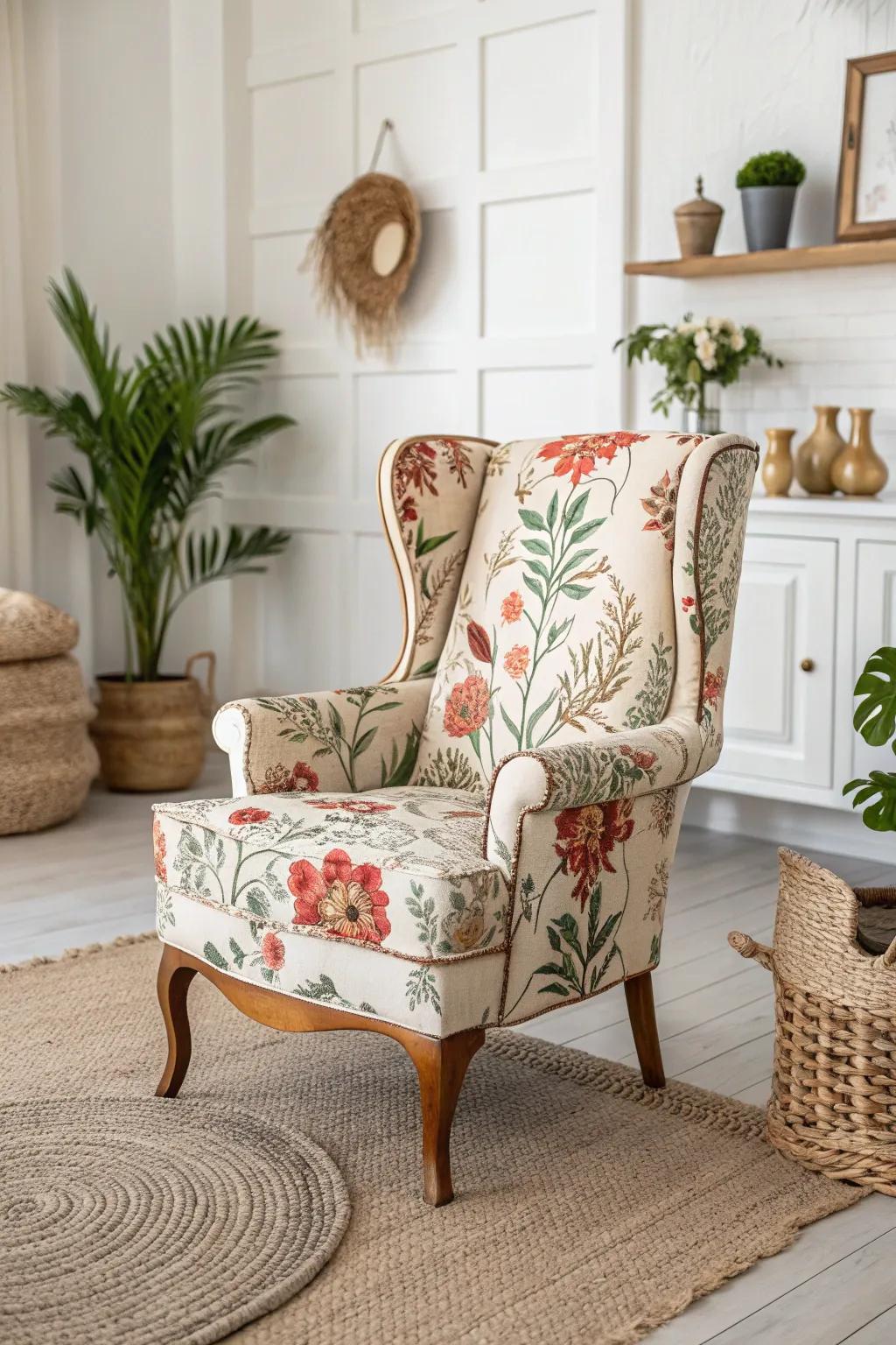 Transform your space with a vintage revival: breathe new life into your chairs with stunning retro floral fabrics.