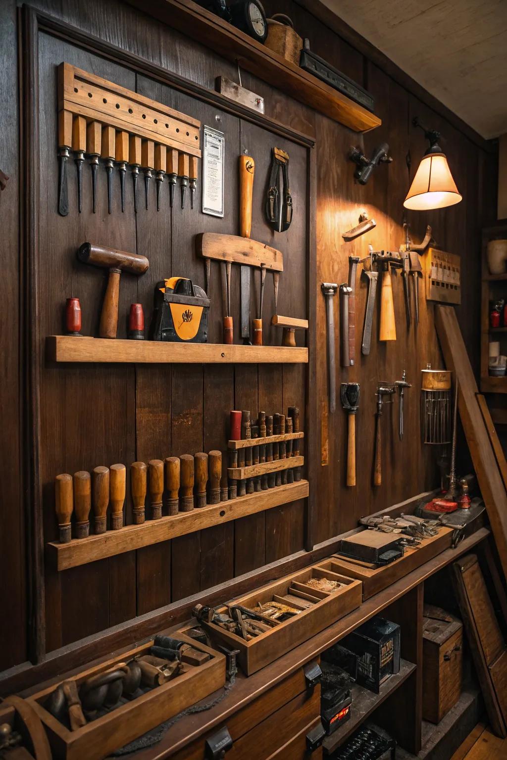 Elevate your wood shop with a tool wall that inspires creativity and showcases craftsmanship.
