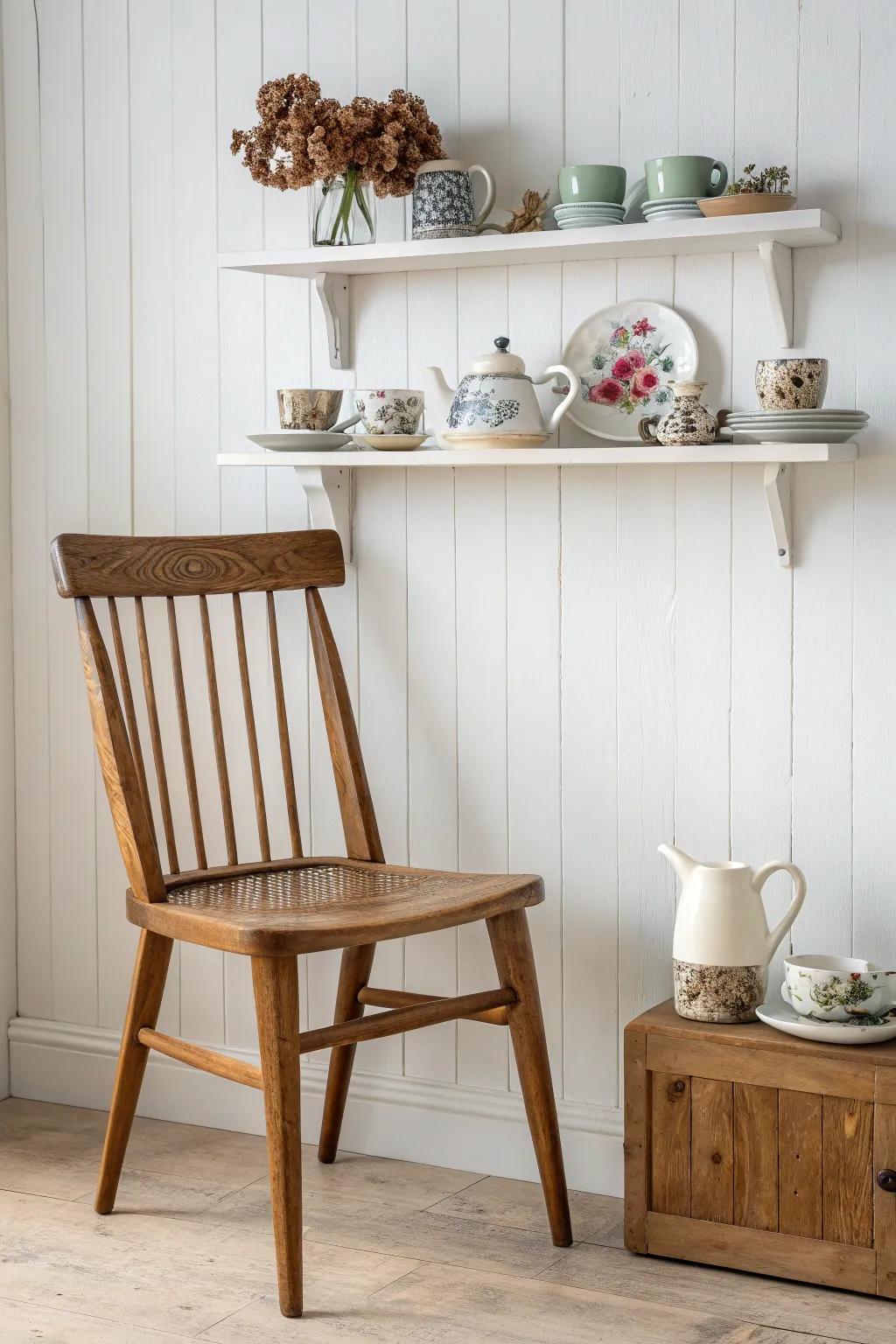 Transform a wooden chair into a stunning floating shelf for your treasures. Embrace creativity with Scandinavian minimalism and a touch of Boho charm.