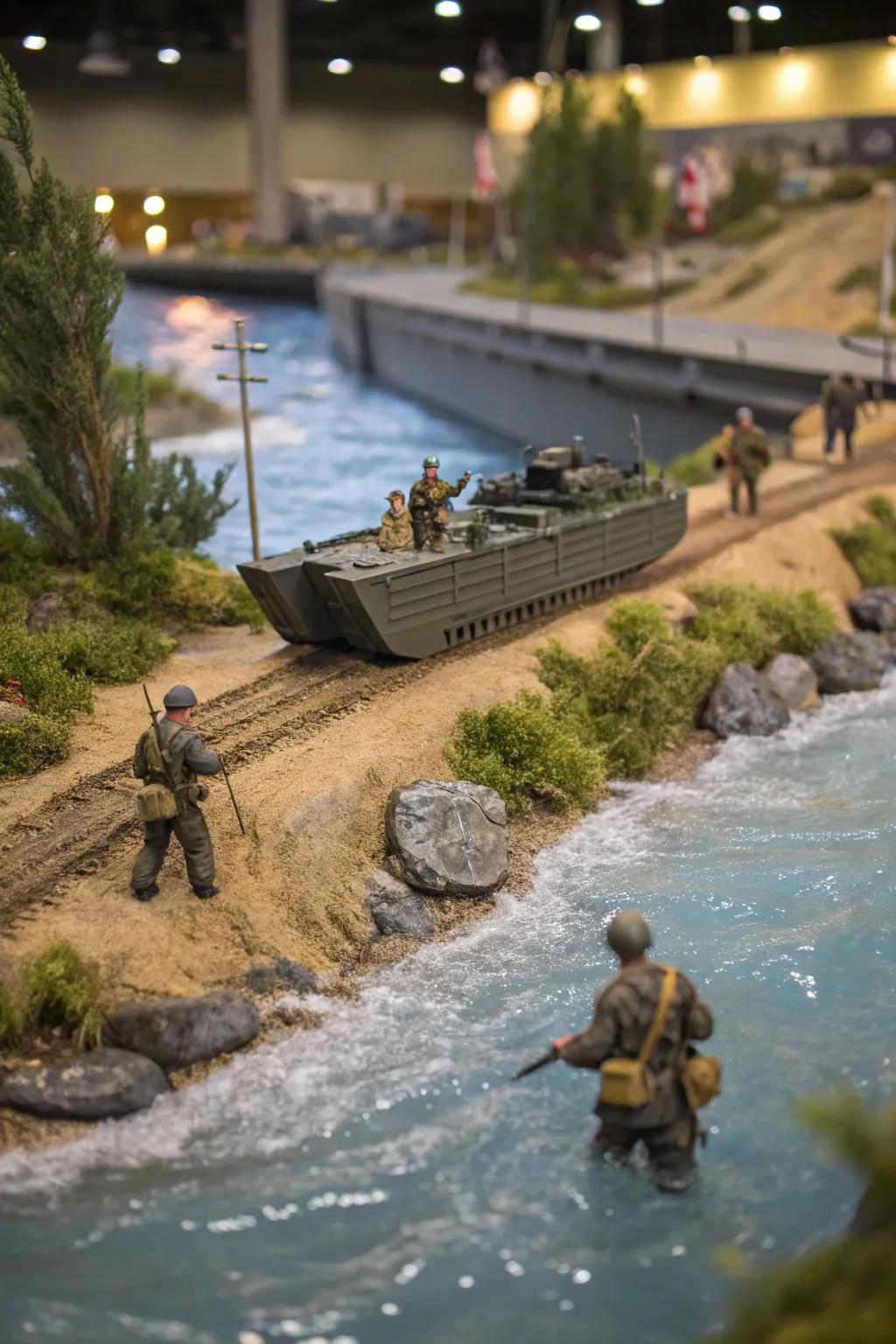 Capture the essence of WW2 with a striking amphibious landing diorama. Let the craftsmanship shine!