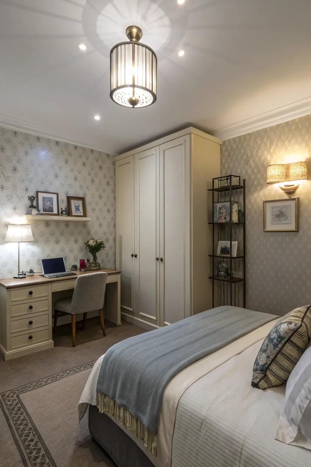 Wall-mounted lights offer style and functionality without clutter.