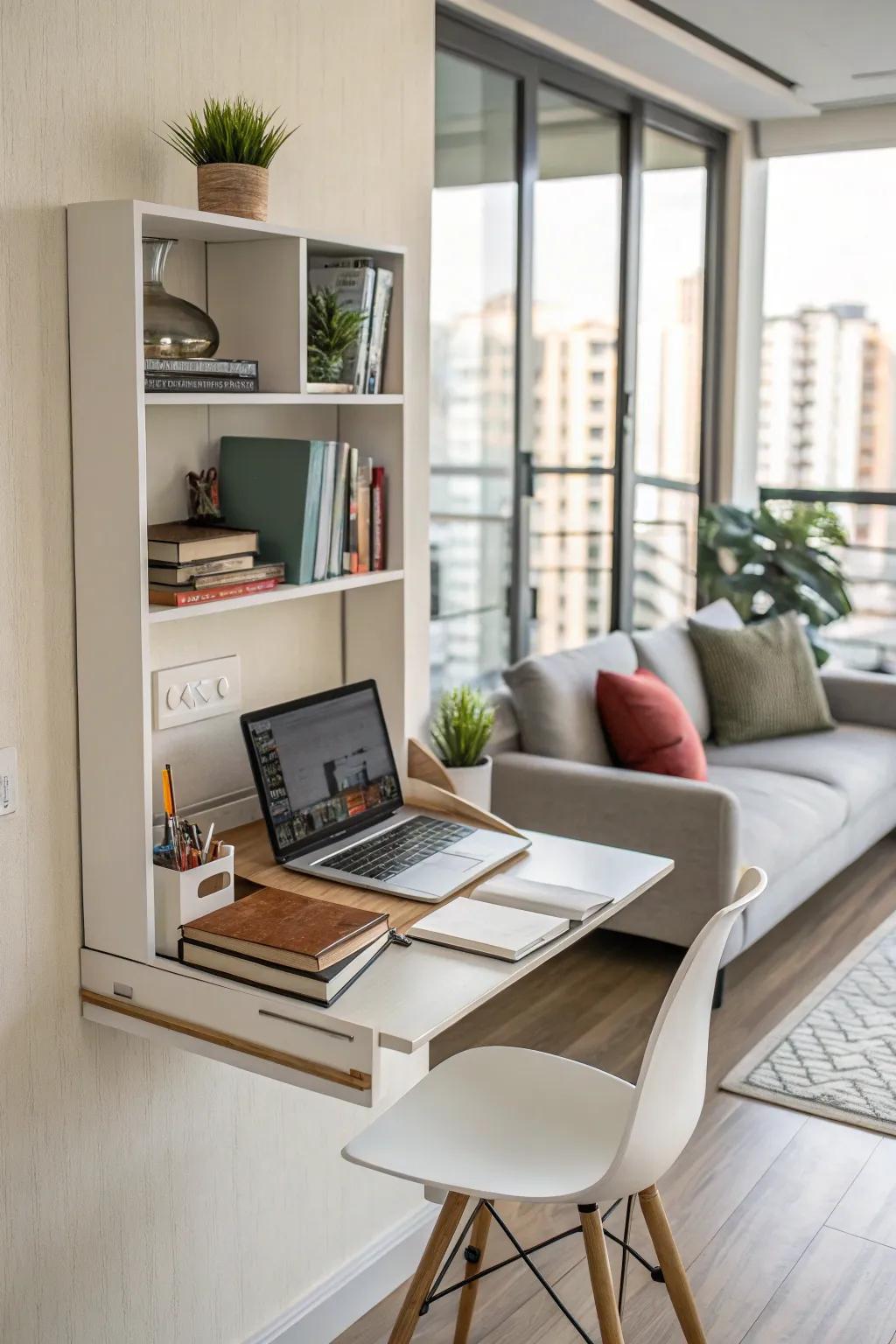 Wall-mounted desks offer a practical and space-saving work solution.