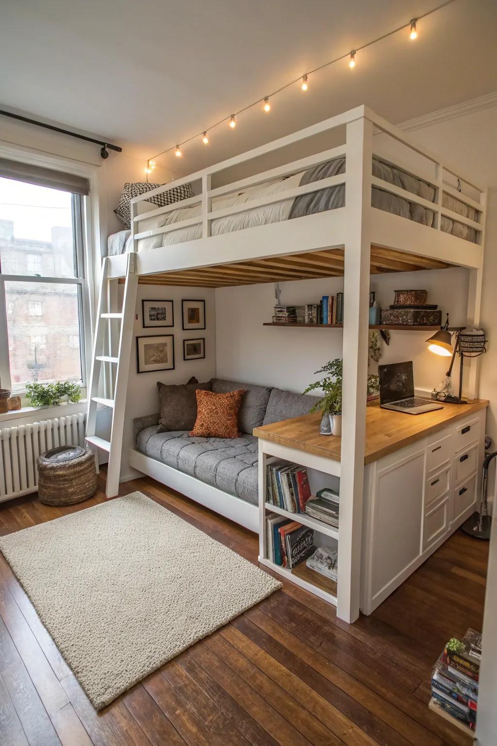 Lofted beds free up floor space for other uses.