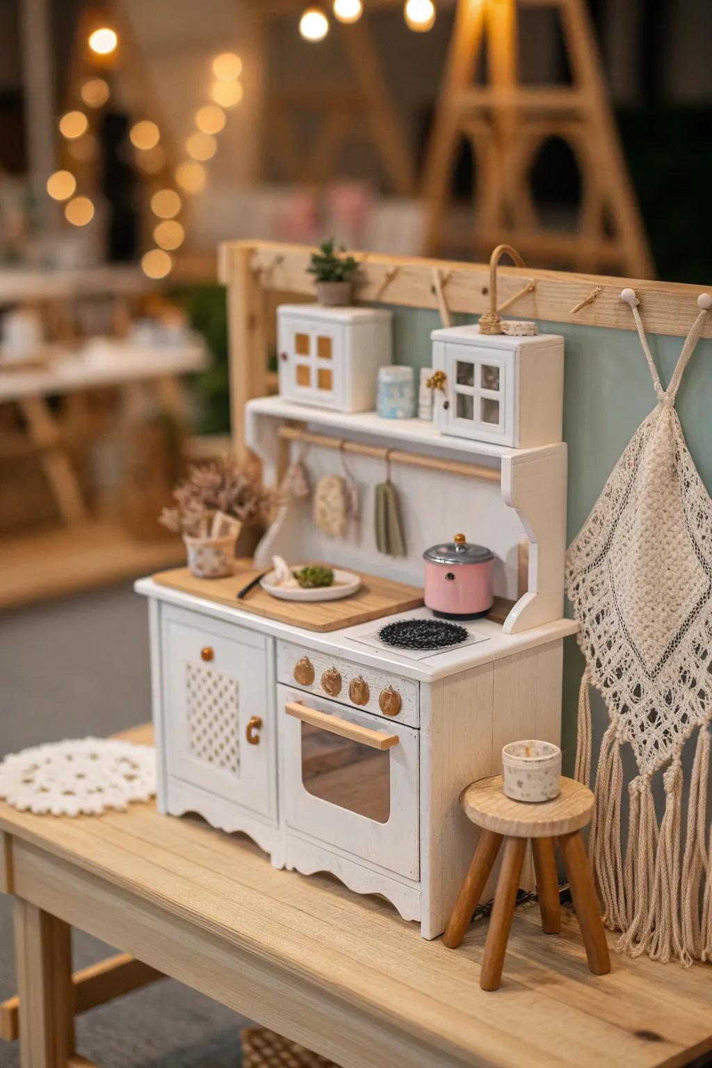Discover the charm of tiny craftsmanship with this vintage kitchen model, perfect for adding a quirky touch to your decor.