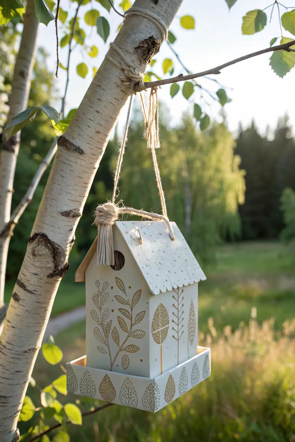 Transform everyday objects into minimalist masterpieces with this charming milk carton bird feeder. A touch of creativity for your garden!