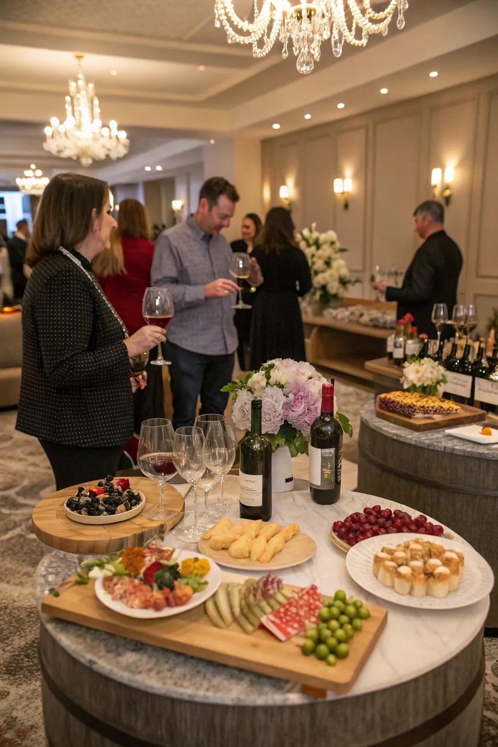 An elegant wine tasting soiree setup for a sophisticated evening.