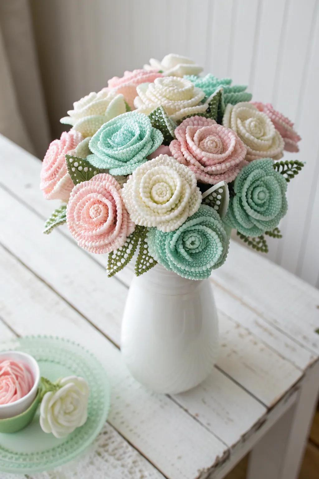Eternal elegance: A perler bead floral bouquet that captures the beauty of nature with minimalist grace.
