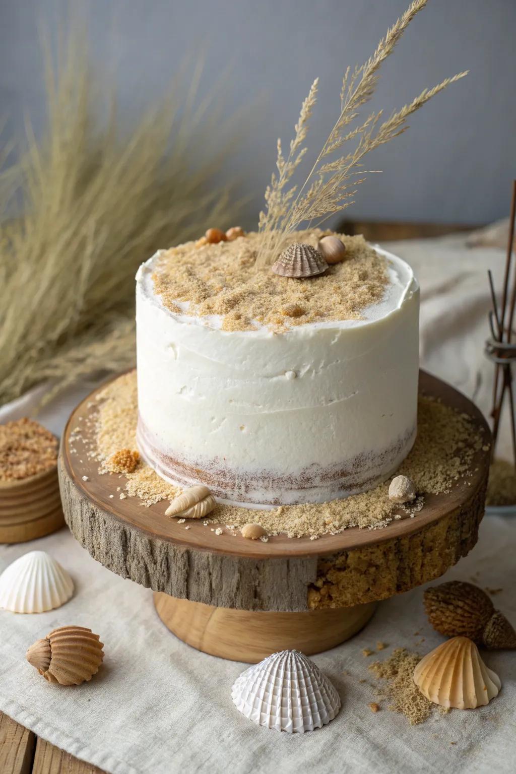Bring the beach to your birthday with this stunning sand effect cake. Perfect for those who love simplicity with a touch of boho charm!