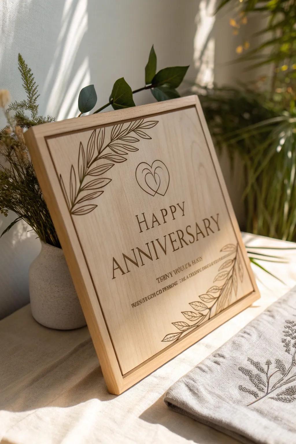 Celebrate love with simplicity: A minimalist anniversary plaque that speaks volumes in silence.
