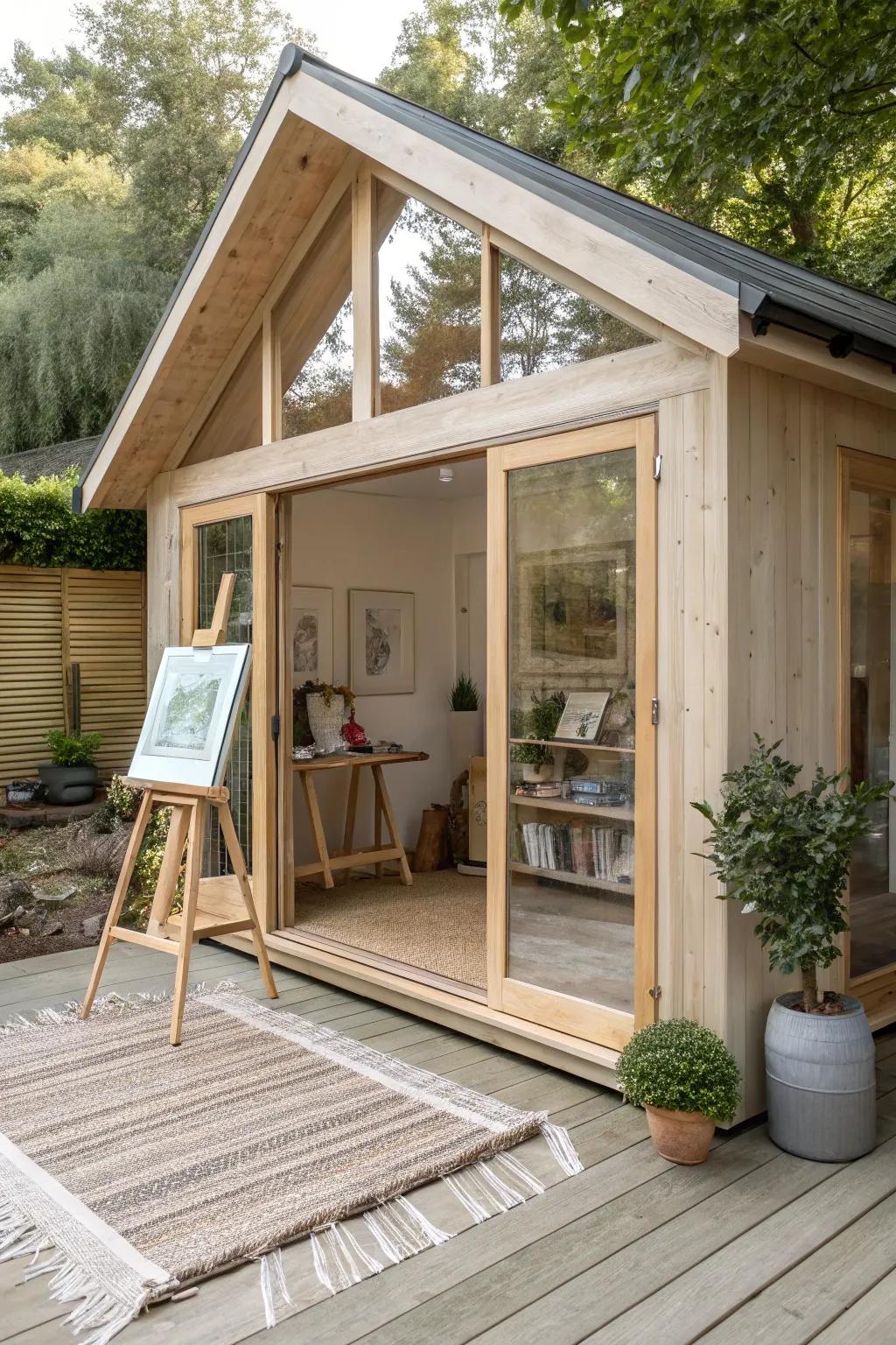 Simplicity in Design: Let your creativity flow in this elegant minimalist art studio shed.