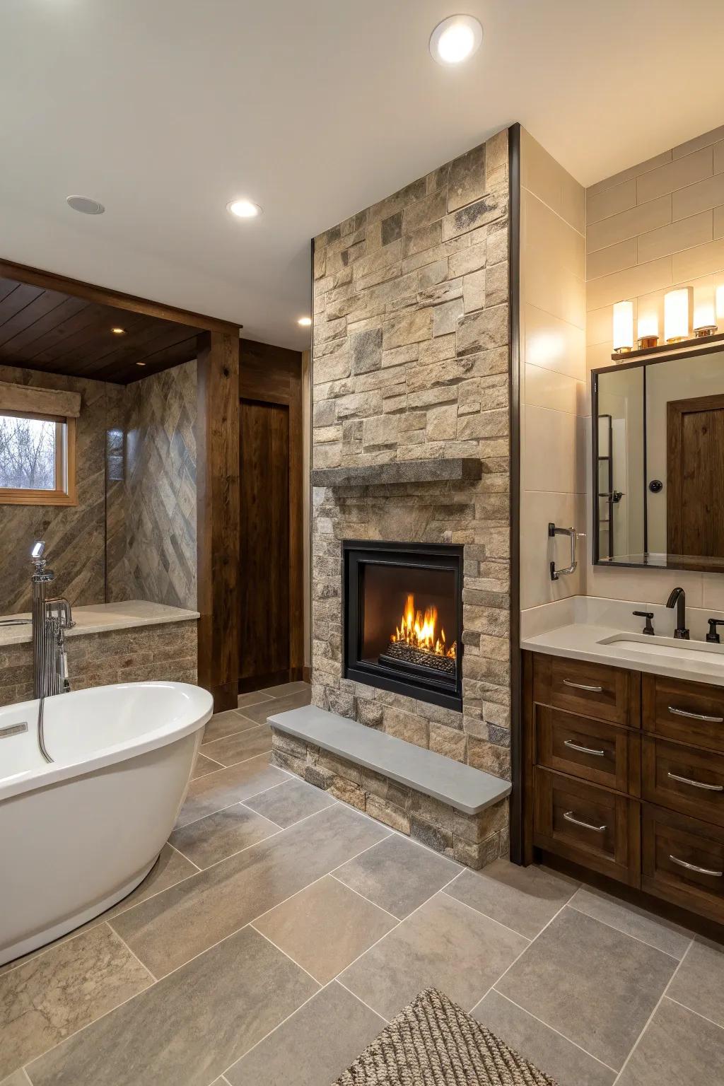 Fireplace cleverly used as a room divider.