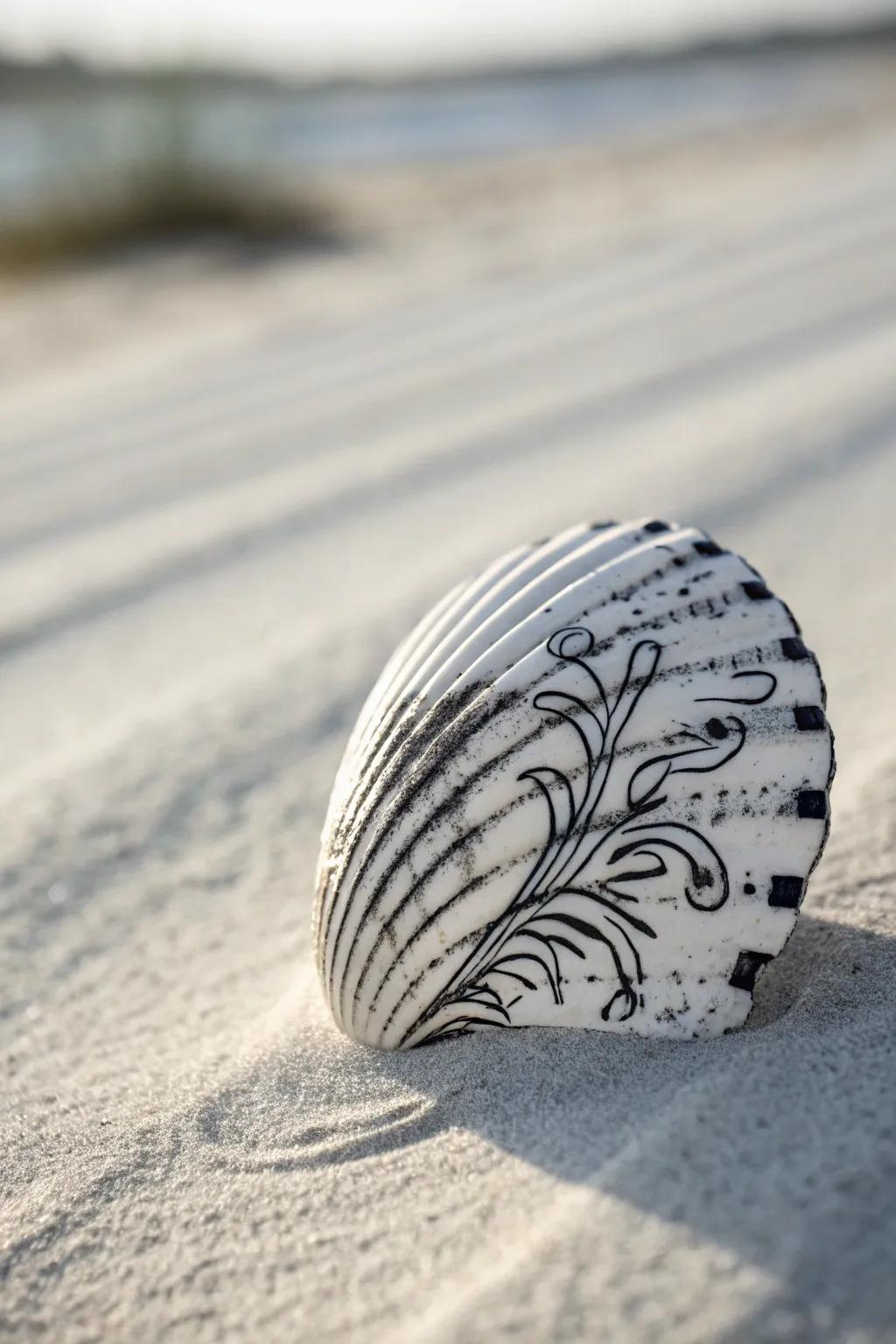 Discover the elegance of monochrome seashell artistry, where simplicity meets sophistication.