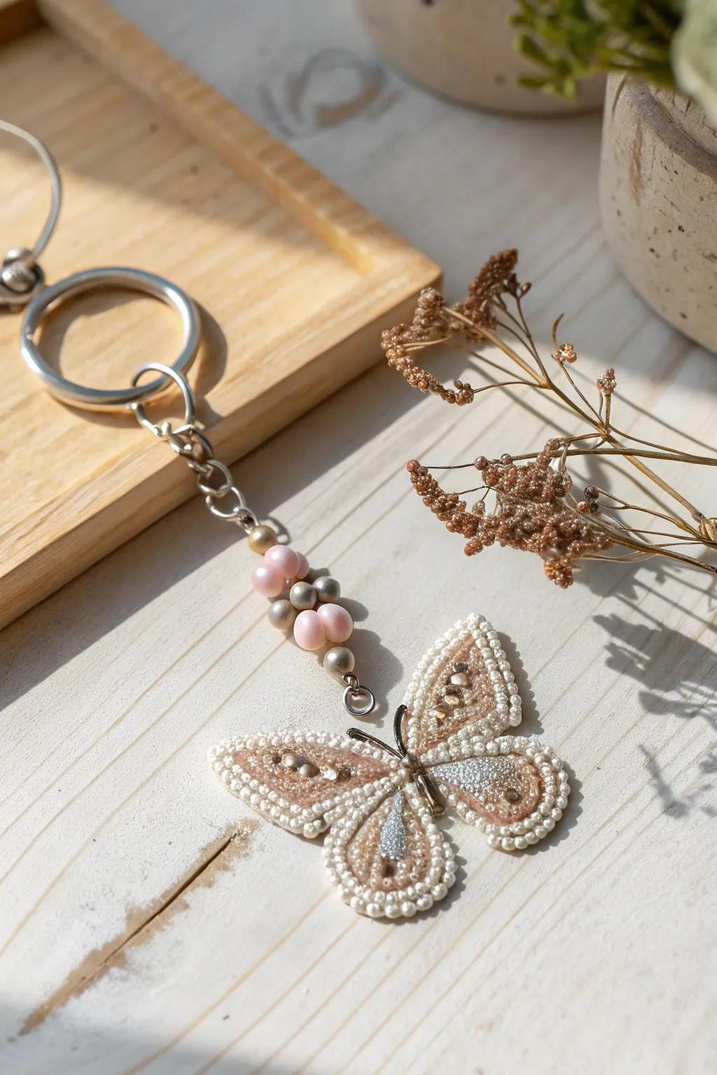 Delicate beaded butterfly keychain: A touch of whimsical elegance for your everyday essentials.
