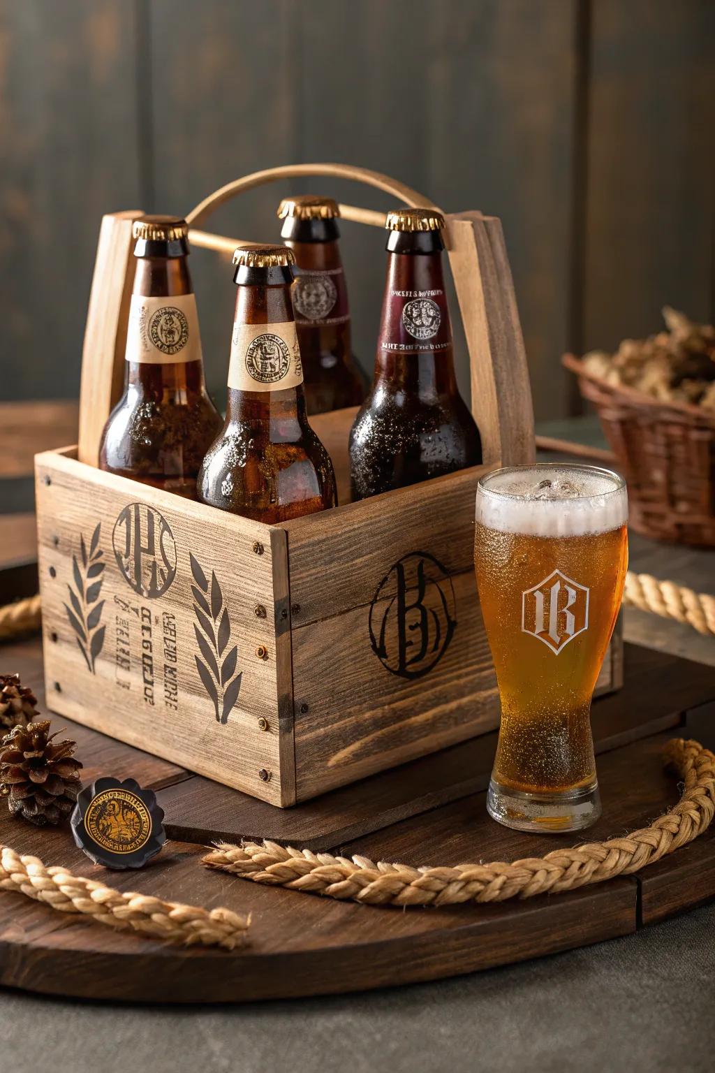 Elevate your gift-giving with a personalized beer basket that speaks to craftsmanship and style.
