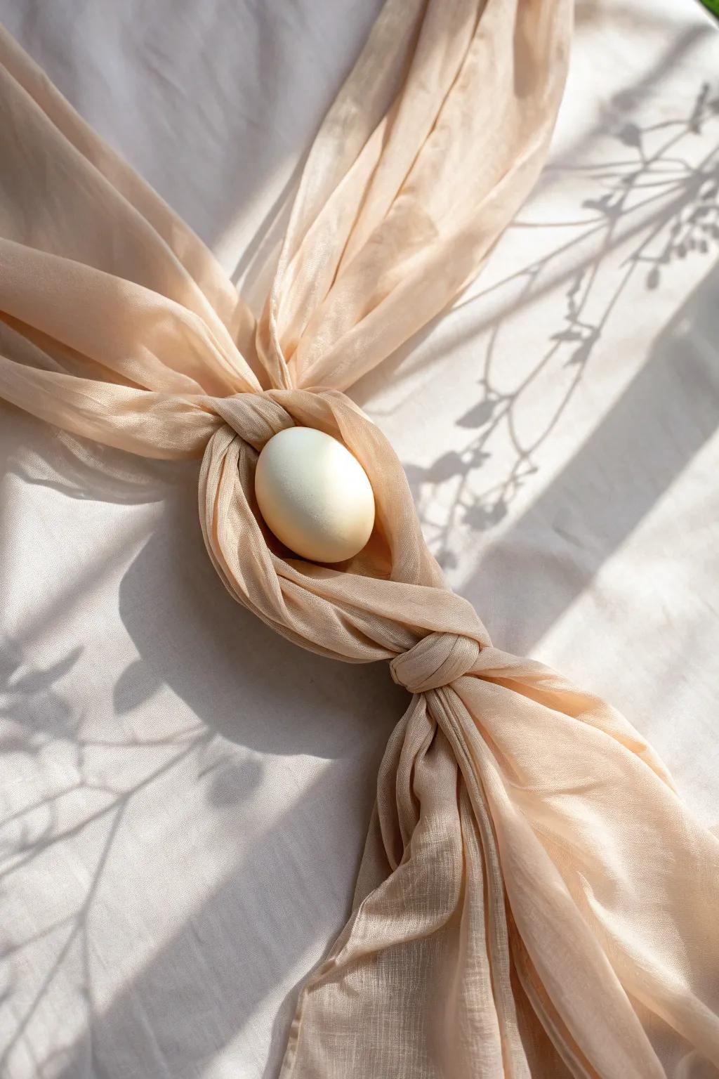 A delicate balance of innovation and style: the Pantyhose Swing for a gentle egg drop.