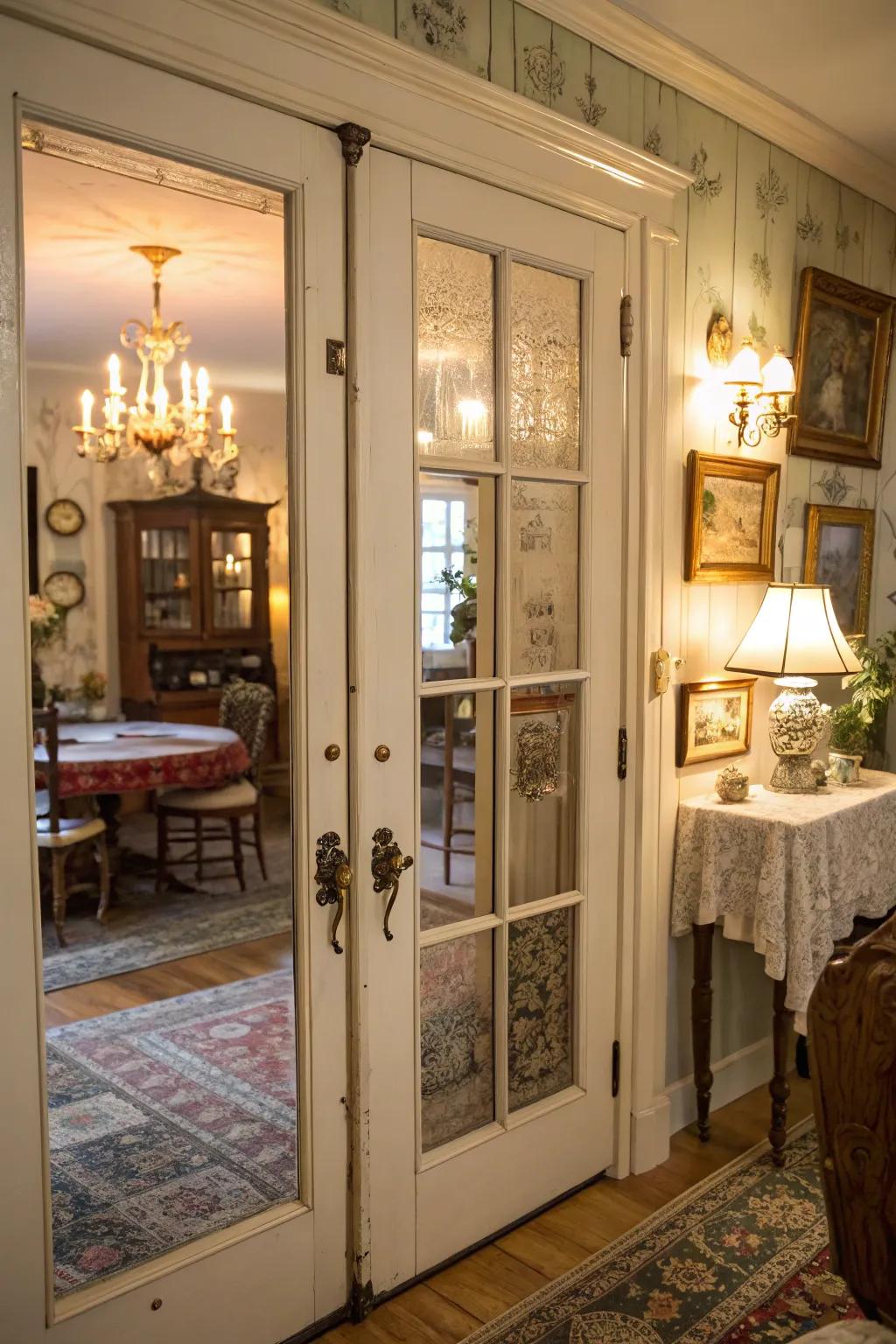 Vintage glass pulls bring delicate elegance to bifold doors.