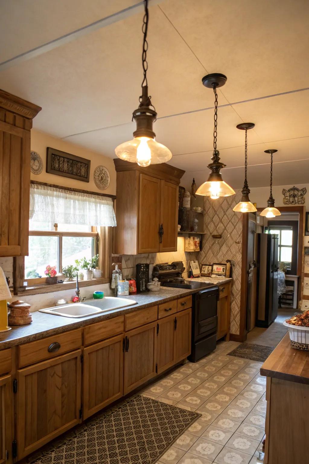 Vintage black fixtures bring timeless charm to the kitchen.