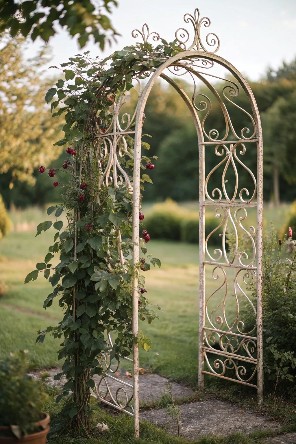 Transform your garden into an outdoor gallery with an artistic metal trellis.