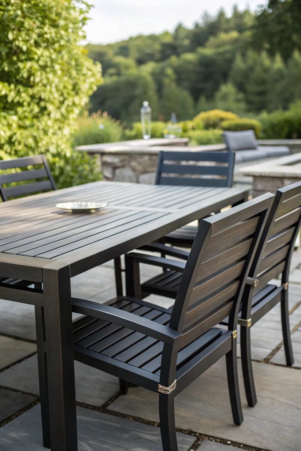 Crafted for resilience, designed for elegance – weather-resistant dining for the discerning outdoorsman.
