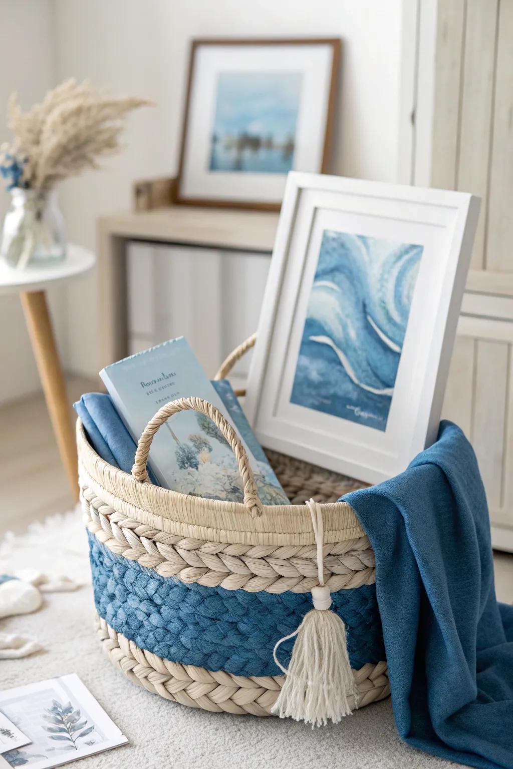 Elevate your gift-giving with a touch of artistic elegance. Discover the beauty within simplicity with our blue gift basket ideas.