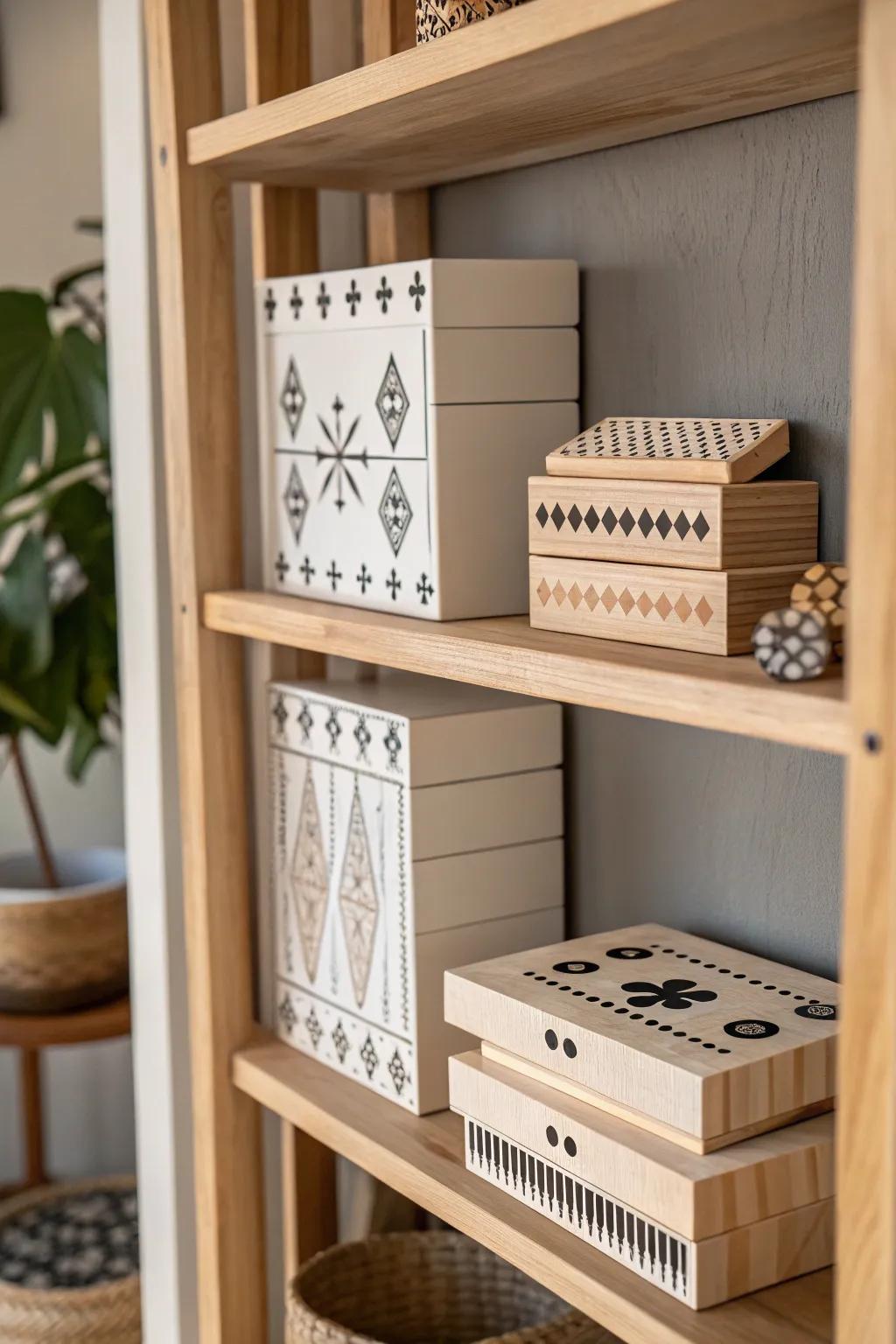 Maximize your space with chic vertical board game storage, blending Scandinavian simplicity with Boho charm.