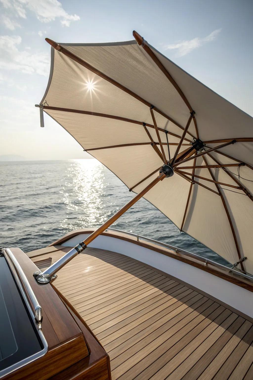 Elegant versatility: A convertible sun shade for your boating adventures.