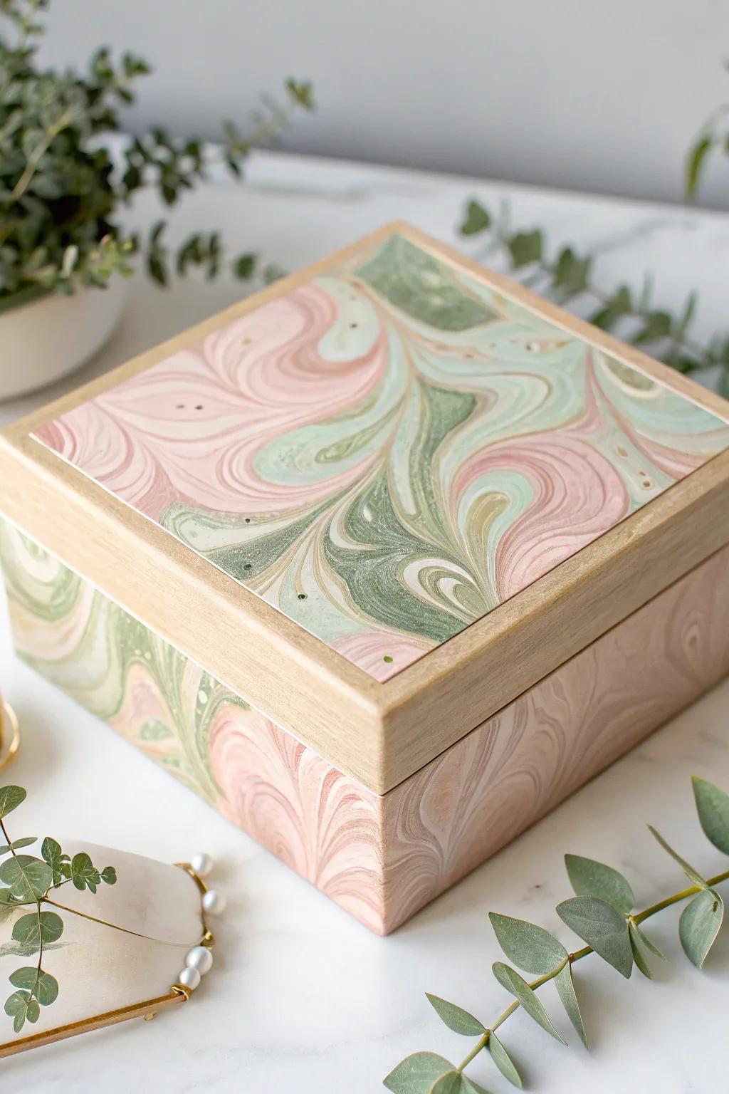 Discover the art of marbling: Transform simple boxes into stunning masterpieces with unique swirling patterns.
