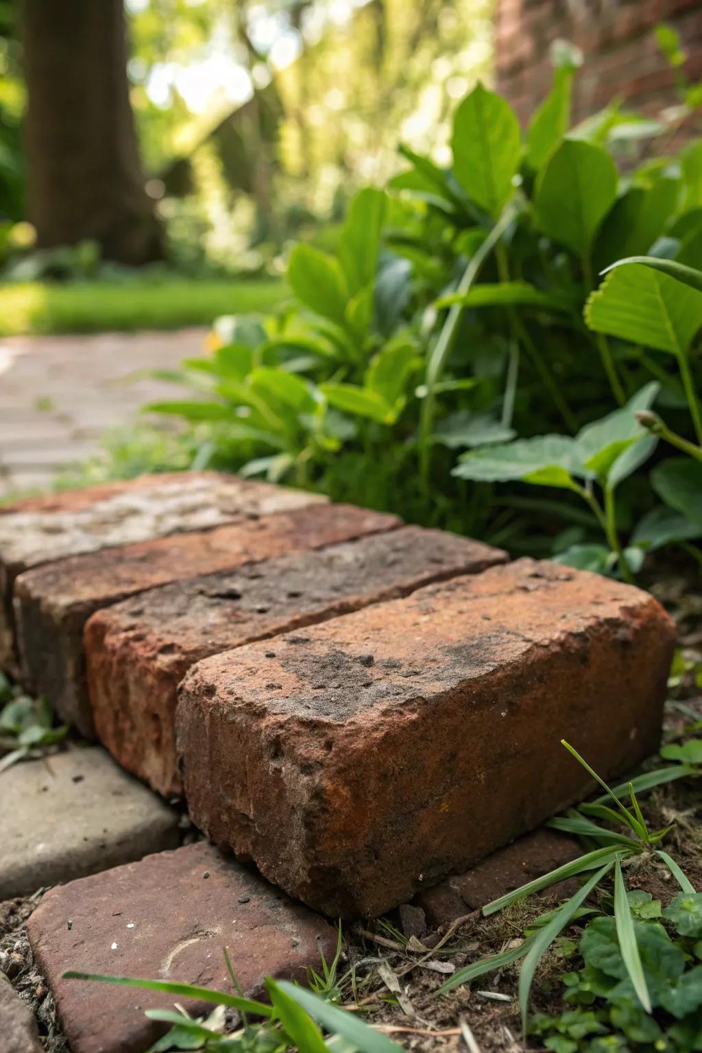 A story in every brick: Embrace the charm of reclaimed materials and craft your sustainable garden path.