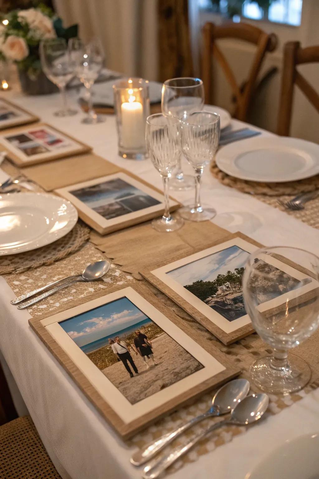 Photo table runner adding charm to the dining experience.
