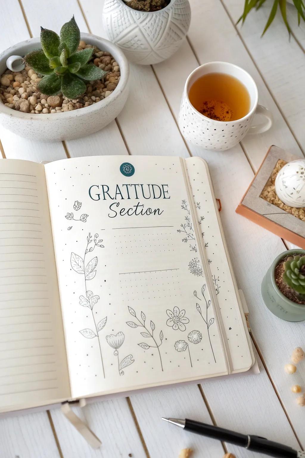 Capture daily gratitude in style with this beautifully minimalist bullet journal spread.
