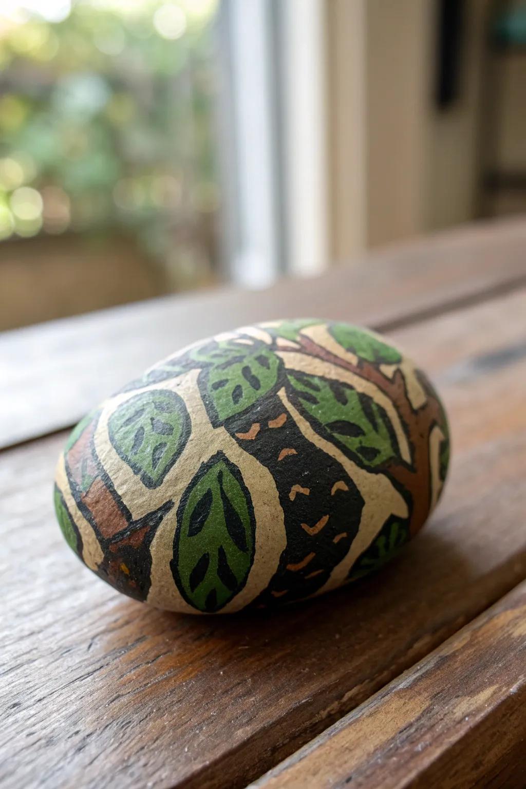 Transform your garden path with the rustic charm of camo-painted rocks.