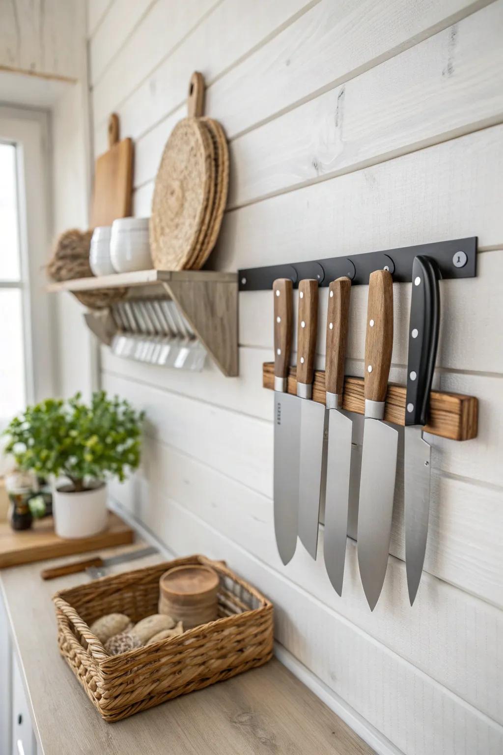Elevate your camp kitchen with a stylish magnetic knife strip—where simplicity meets functionality.