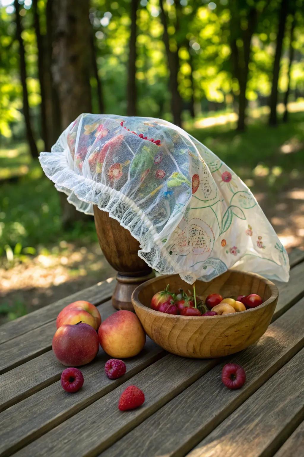 Master the art of camping with this clever food cover hack: shower caps for bug-free meals!