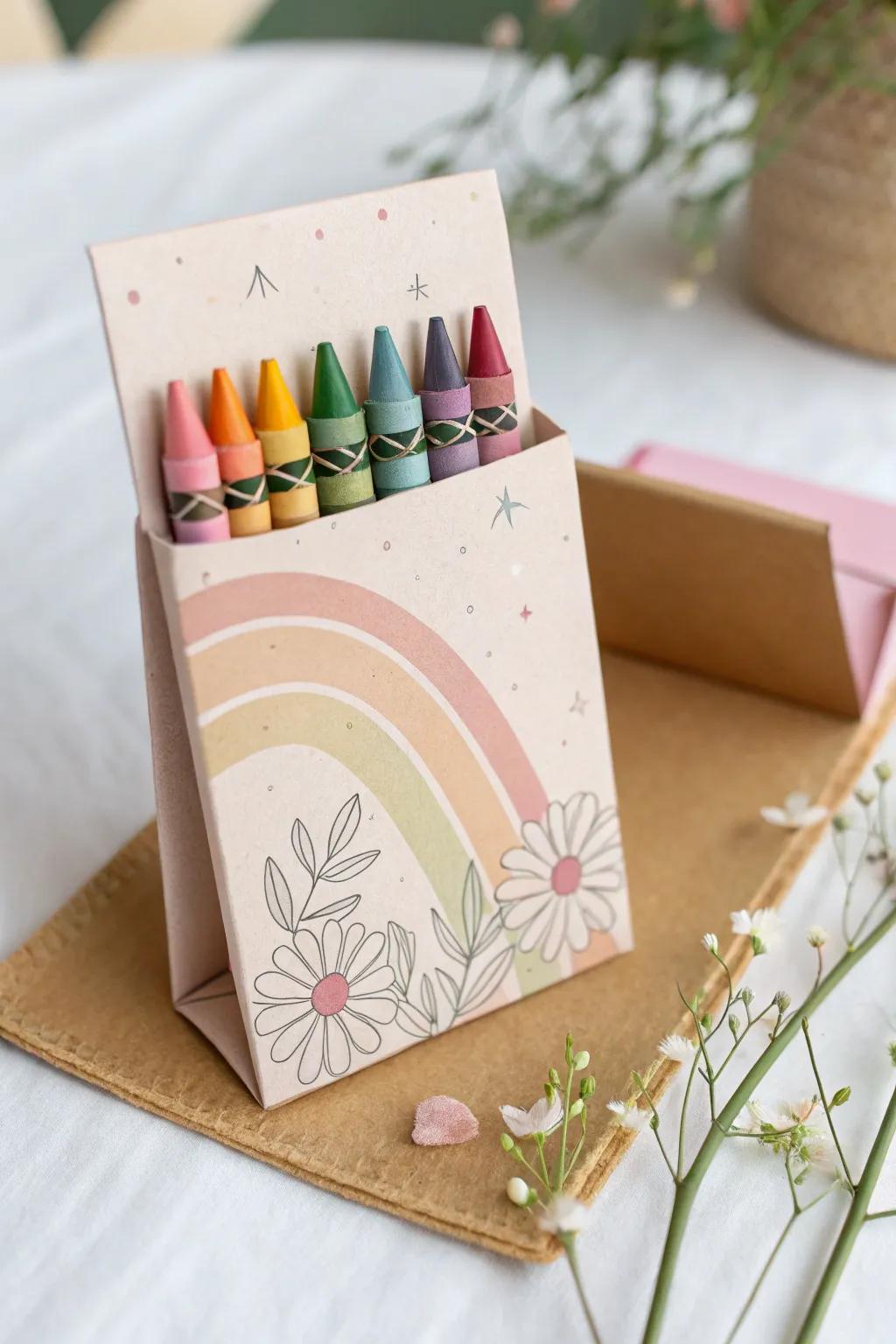 Celebrate creativity with this charming crayon box card, a perfect gift for art-loving teachers.