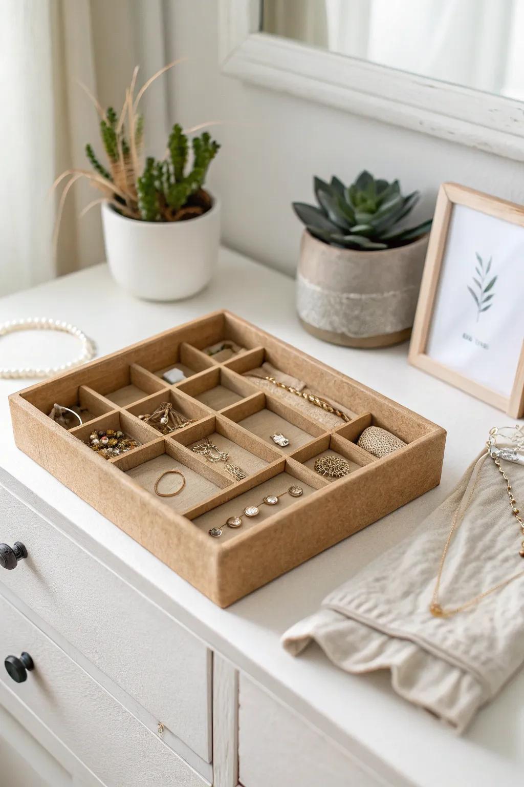 Embrace simplicity and style with this chic cardboard jewelry organizer, a perfect blend of minimalist elegance and natural charm.