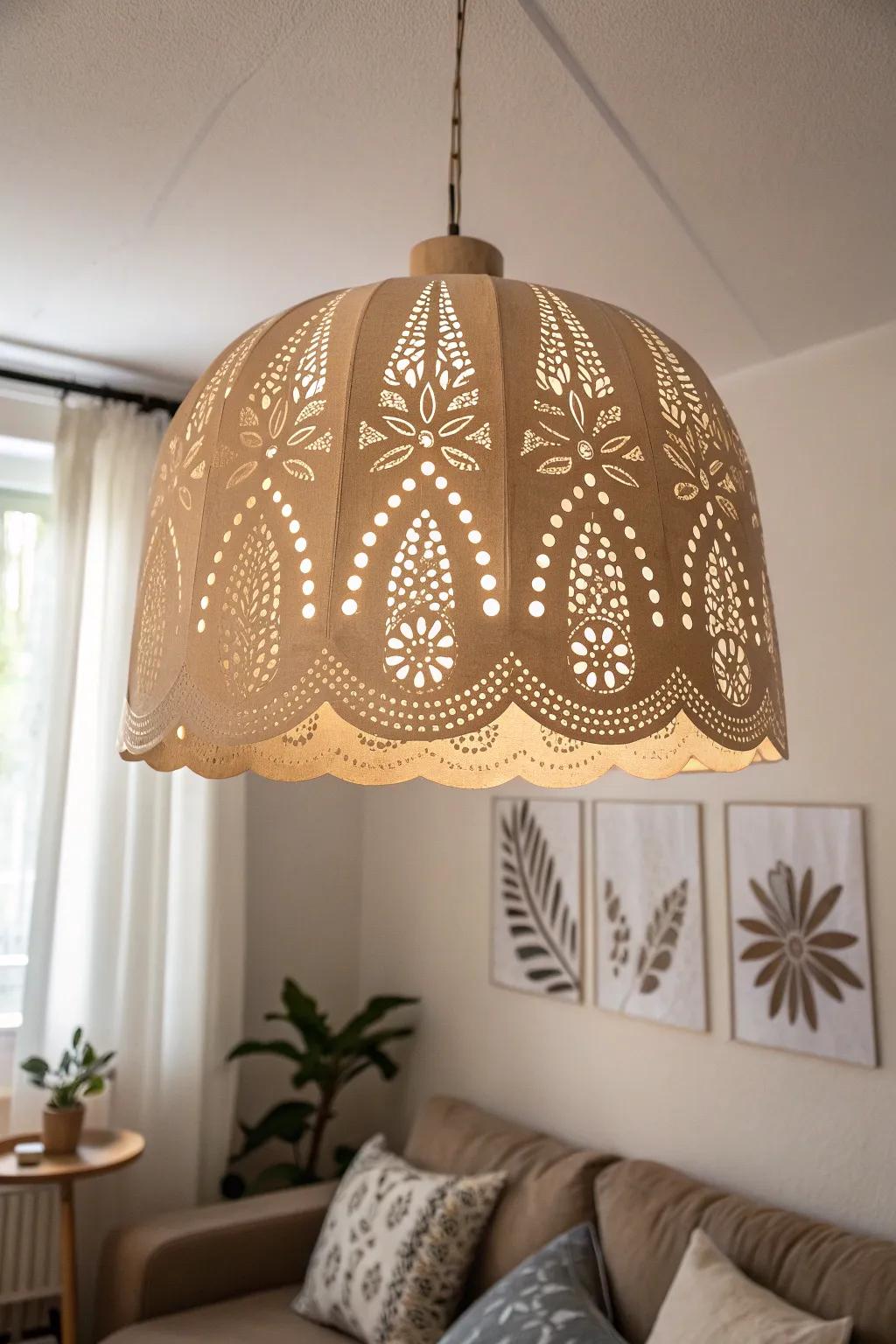 Illuminate your space with the charm of a handcrafted cardboard lampshade, where simplicity meets artistry.