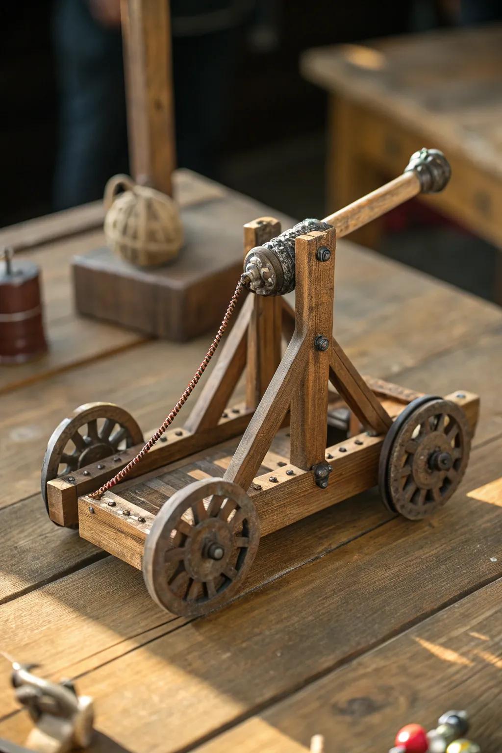 Enhance your catapult design with mobility: wheels for added fun and functionality.