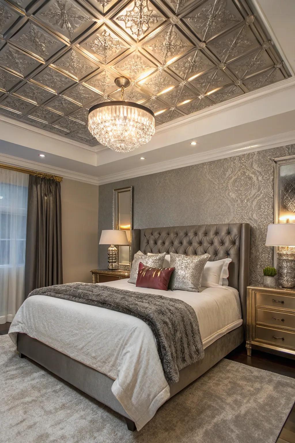 Metallic accents bring a touch of glamour and sparkle to ceilings.