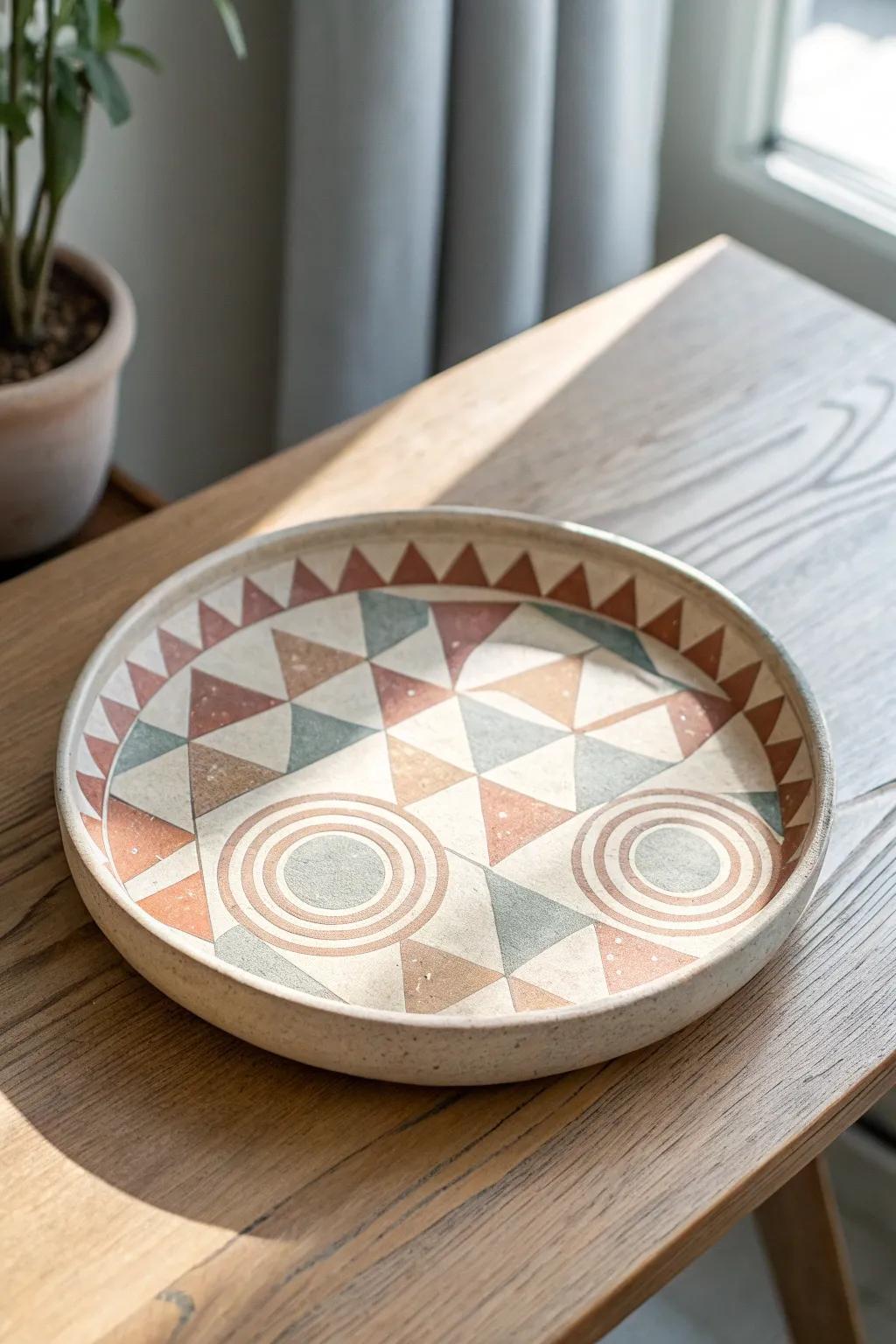 Elevate your dining table with this stunning geometric ceramic platter, where modern design meets artisanal craftsmanship.