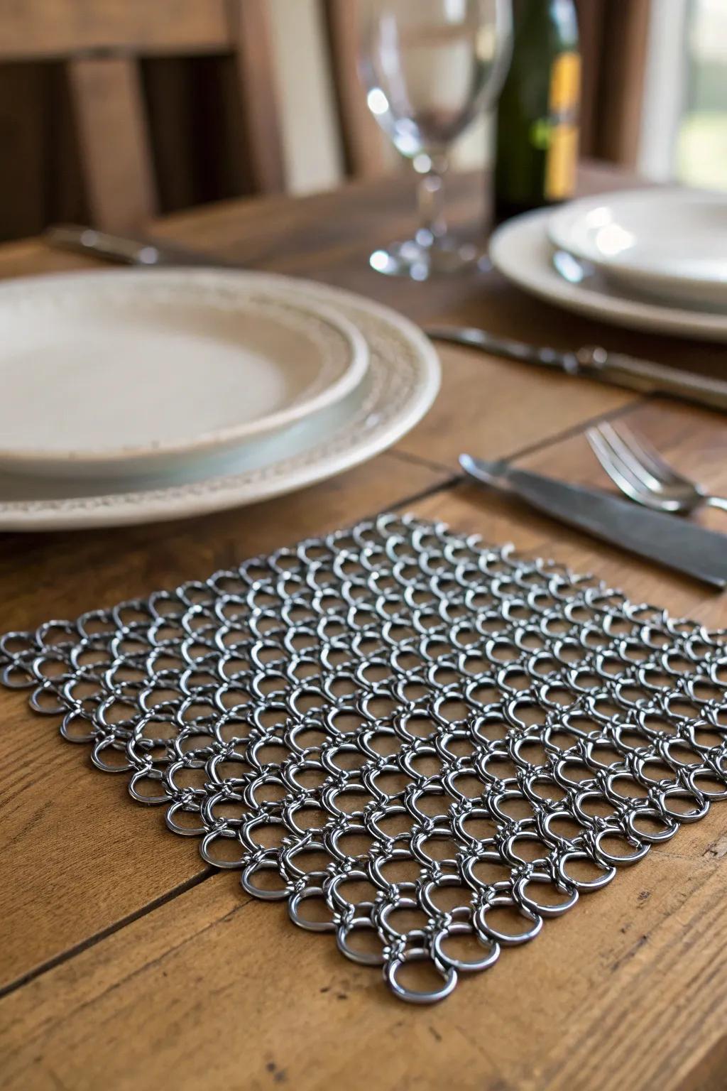 Elevate your dining elegance with handcrafted chainmail place mats—where durability meets design.