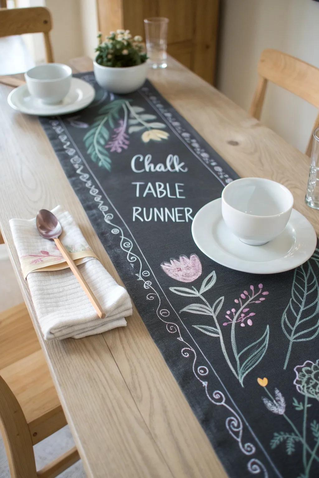 Elevate your dinner party with a personalized chalkboard table runner—where creativity meets elegance.