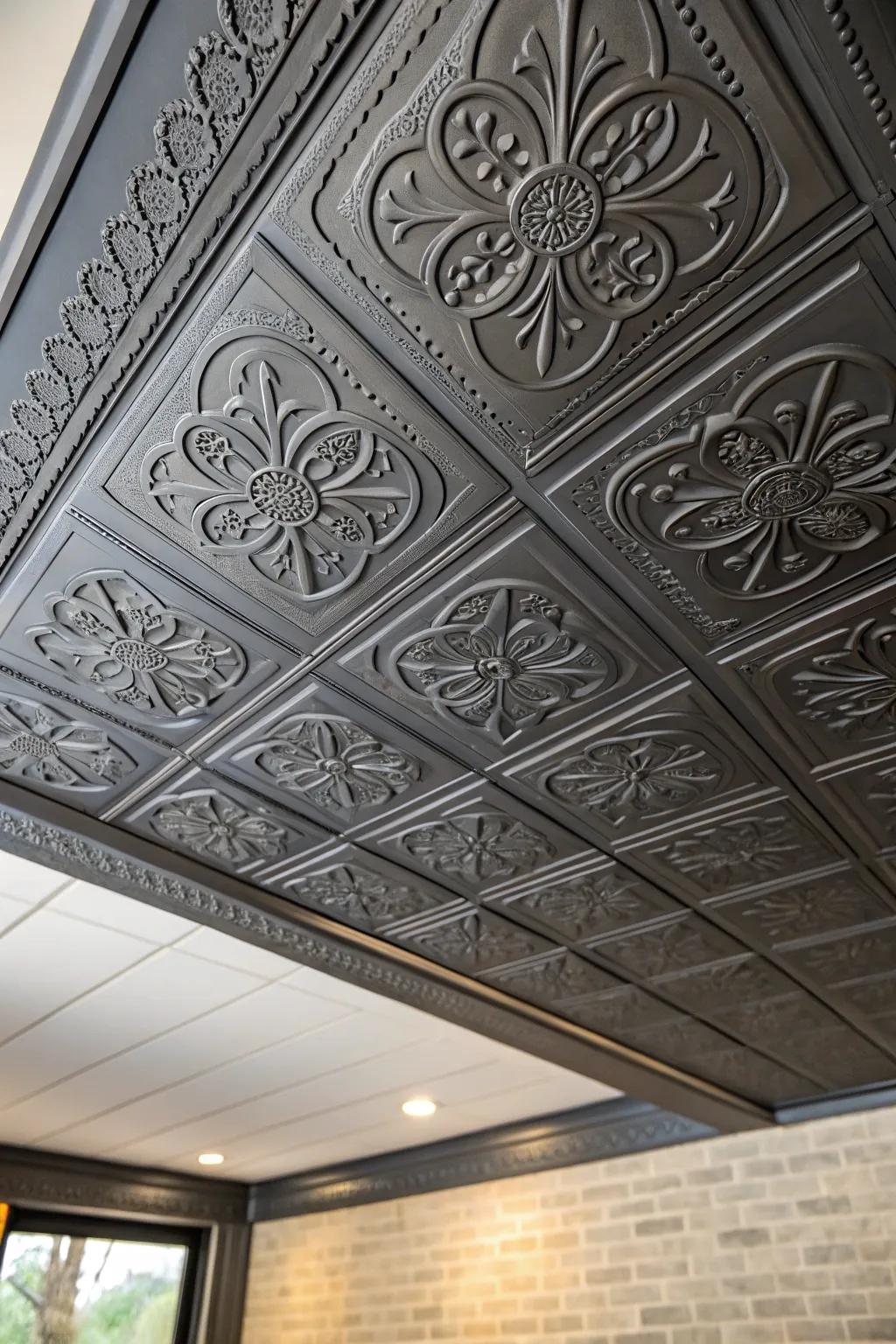 Transform your space with elegant glue-on ceiling tiles – the perfect blend of style and affordability.