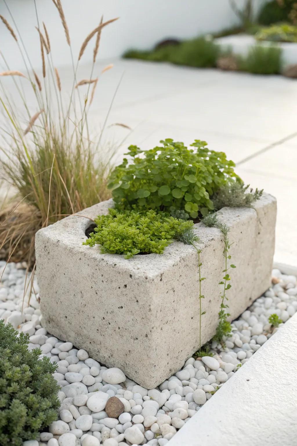 Elevate your garden with minimalist charm: Cinder block planters seamlessly blend style and functionality.